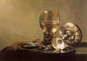 Pieter Claesz Still Life with Wine Glass and Silver Bowl oil painting artist
